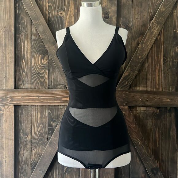 V-Neck Bodysuit Tummy Control Mesh Cross Slim Belly Body Shaper Waist Trainer - Picture 6 of 16